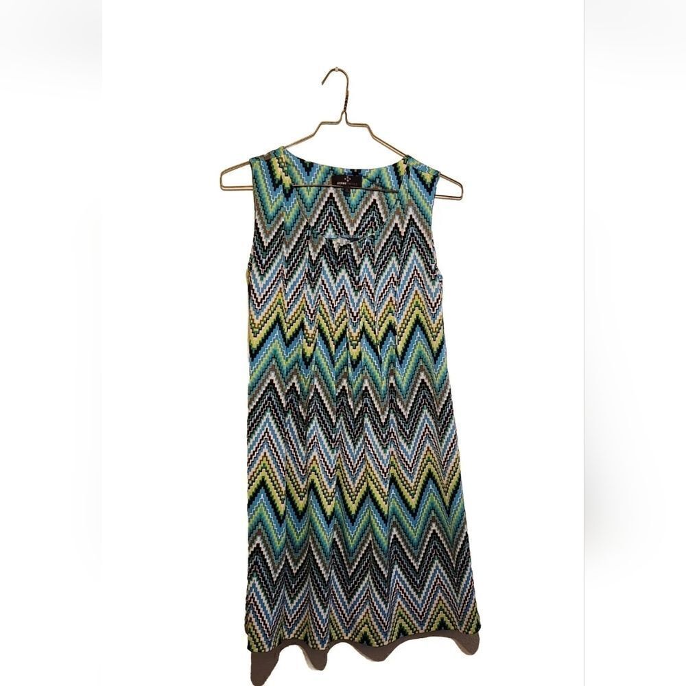Ronni Nicole Abstract Blue Green Black  Dress Large Size 8 Funky Bright